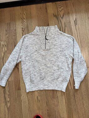 RD Style Gray Space Dye Waffle Knit Quarter Zip Sweater Size M